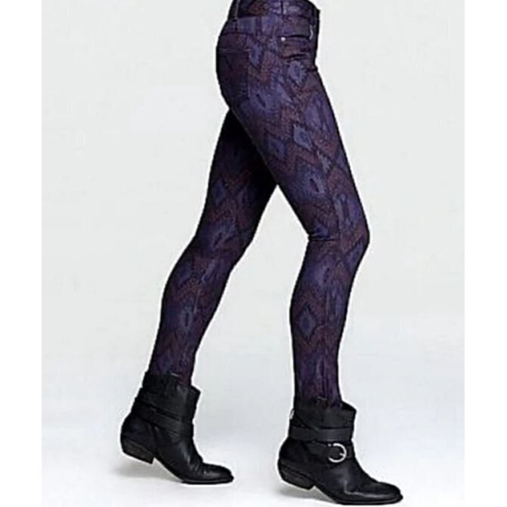 Free People Skinny Jeans Womens 27 Ikat Aztec Southwest Tribal Purple Denim Boho